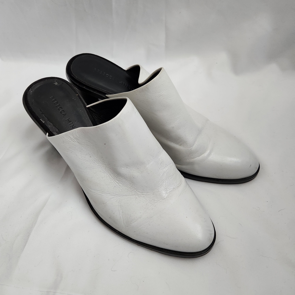 Rebecca Minkoff Gavra Leather White Mule Heels Shoes Slip On Women's 8 Elegant